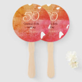 オレンジ色の赤50誕生日アニバーサリー追加の日付p ハンドファン (正面&裏面)
