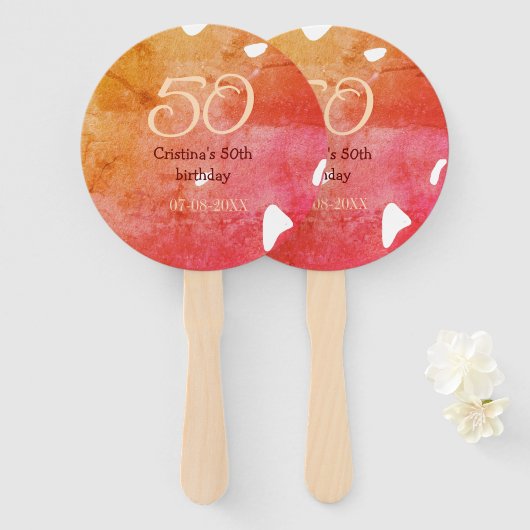オレンジ色の赤50誕生日アニバーサリー追加の日付p ハンドファン (正面&裏面)