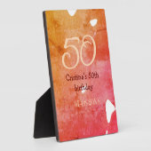 オレンジ色の赤50誕生日アニバーサリー追加の日付p フォトプラーク (側面)