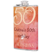 オレンジ色の赤50誕生日アニバーサリー追加の日付p フラスク (左)