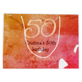 オレンジ色の赤50誕生日アニバーサリー追加の日付p ラージペーパーバッグ (裏面)