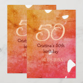 オレンジ色の赤50誕生日アニバーサリー追加の日付p 招待状 (正面/裏面)