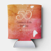 オレンジ色の赤50誕生日アニバーサリー追加の日付p 缶クーラー (裏面)