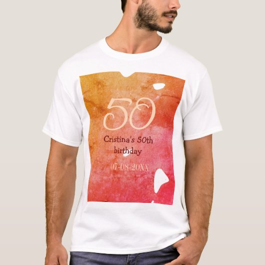 オレンジ色の赤50誕生日アニバーサリー追加の日付p tシャツ (正面)