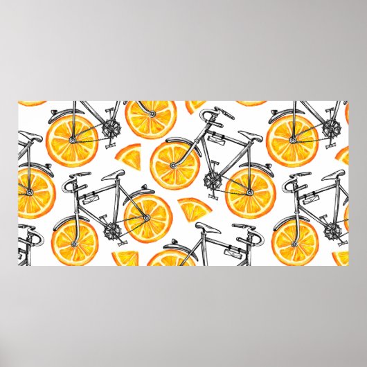 オレンジ色の車輪を持つかわいい自転車。水彩の手  ポスター (正面)