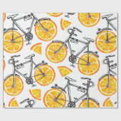オレンジ色の車輪を持つかわいい自転車。水彩の手  ラッピングペーパー (フラット)