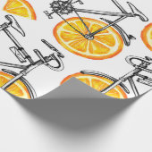 オレンジ色の車輪を持つかわいい自転車。水彩の手  ラッピングペーパー (角)