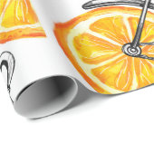 オレンジ色の車輪を持つかわいい自転車。水彩の手  ラッピングペーパー (ロールコーナー)