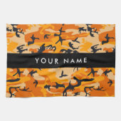 オレンジ色の迷彩自分の名前をパーソナライズ キッチンタオル (横)