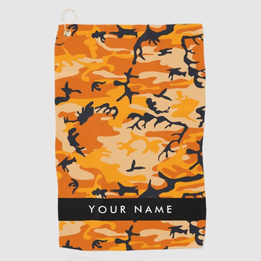 オレンジ色の迷彩自分の名前をパーソナライズ ゴルフタオル (正面)