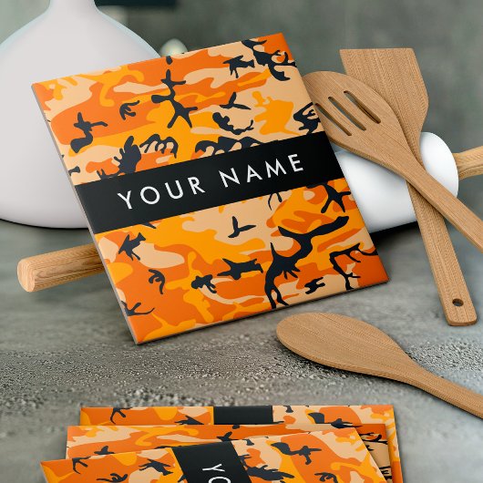 オレンジ色の迷彩自分の名前をパーソナライズ タイル