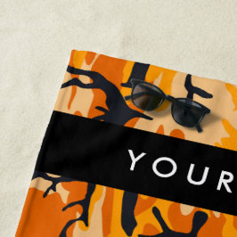 オレンジ色の迷彩自分の名前をパーソナライズ ビーチタオル