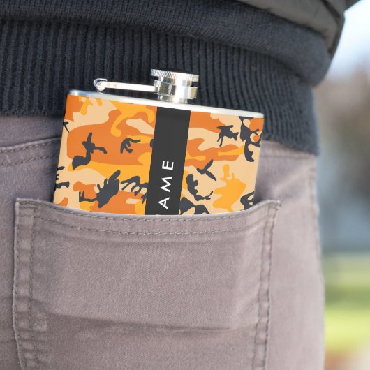 オレンジ色の迷彩自分の名前をパーソナライズ フラスク (インサイチュ)
