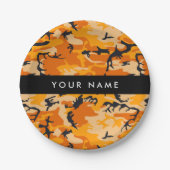オレンジ色の迷彩自分の名前をパーソナライズ ペーパープレート (正面)