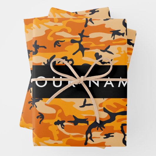 オレンジ色の迷彩自分の名前をパーソナライズ ラッピングペーパーシート (インサイチュ)