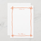 オレンジ色の遊び心のあるリボン飾り枠 サンキューカード (正面/裏面)