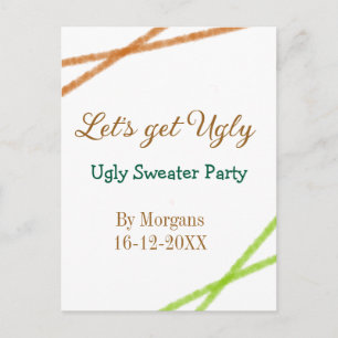 オレンジ色の醜いクリスマスセーターを着てパーティーを楽しもう Let's get ugly ポストカード