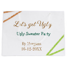 オレンジ色の醜いクリスマスセーターを着てパーティーを楽しもう Let's get ugly Chri ラージペーパーバッグ