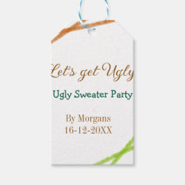 オレンジ色の醜いクリスマスTシャツパーティーで醜くなろう Let's get ugly  ギフトタグ