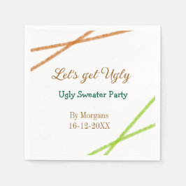 オレンジ色の醜いクリスマスTシャツパーティーで醜くなろう Let's get ugly  スタンダードカクテルナプキン