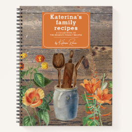 オレンジ色の野生の花の木のキッチン用品のレシピ ノートブック