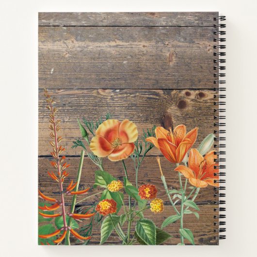 オレンジ色の野生の花の木のキッチン用品のレシピ ノートブック (裏面)