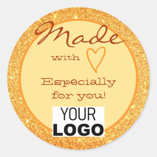 オレンジ色の金ゴールドグリッター、ラブロゴ付き ラウンドシール (正面)