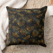 オレンジ色の金ゴールドマルディグラスマスク付きブラック クッション (ブランケット)