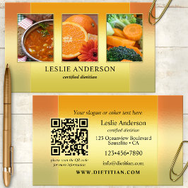 オレンジ色の金ゴールド写真Dietitian栄養士QRコード 名刺