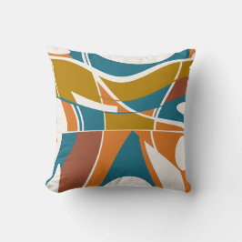 オレンジ色の金ゴールド錆のターコイズが白い渦巻きモチーフ クッション