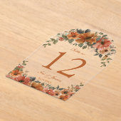 オレンジ色の銅結婚フローラのテーブル番号 アクリル招待状 (レイダウン)