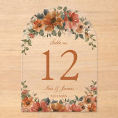 オレンジ色の銅結婚フローラのテーブル番号 アクリル招待状 (正面)