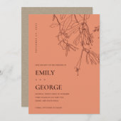 オレンジ色の錆び線スケッチフローラは日付カードを保存 サンキューカード (正面/裏面)