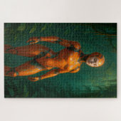 オレンジ色の鎧を着たメスのサイボーグジャングルの歩哨 ジグソーパズル (横)