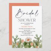 オレンジ色の開花サボテンのブライダルシャワーの招待 招待状 (正面/裏面)