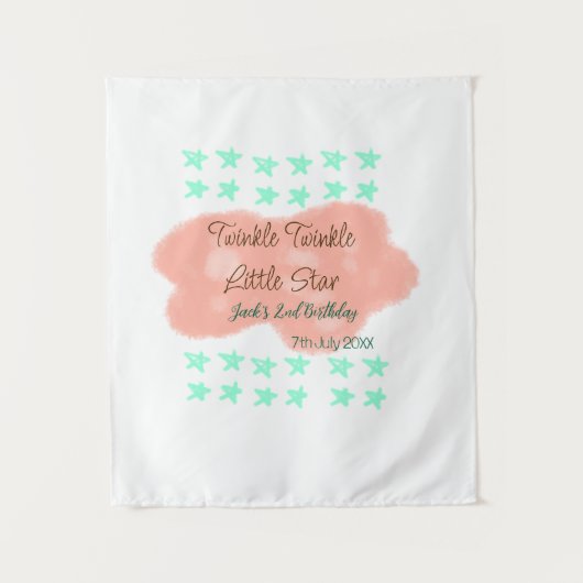 オレンジ色の雲がきらきらと小さな星たちと一緒に緑  タペストリー (正面)