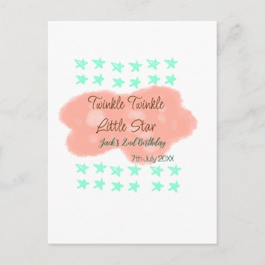 オレンジ色の雲がきらきらと小さな星の緑 ポストカード (正面)