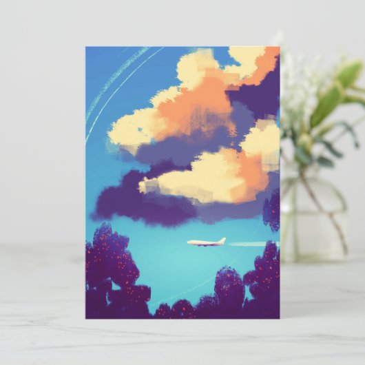 オレンジ色の雲に小さな飛行機 招待状 (スタンド正面)