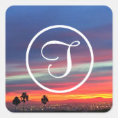 オレンジ色の雲の日没の写真カスタムモノグラム スクエアシール (正面)