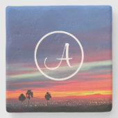 オレンジ色の雲の日没の写真カスタムモノグラム ストーンコースター (正面)