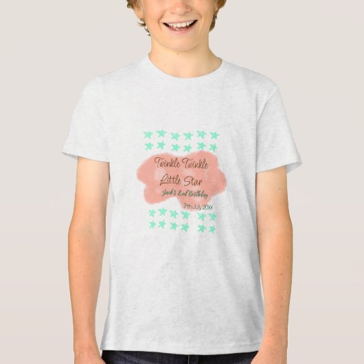 オレンジ色の雲 きらきら小さな星 緑 トライブレンドTシャツ (正面)