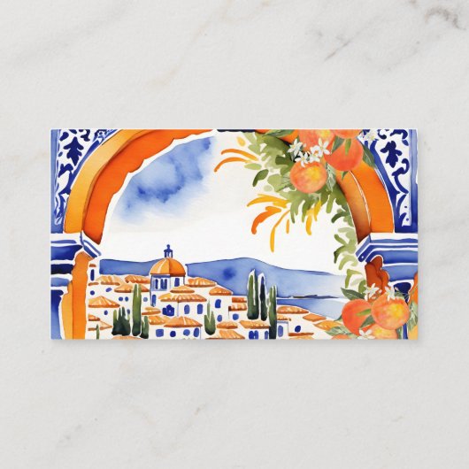 オレンジ色の青いアズレジョタラベラタイルがシャワーを表示 エンクロージャーカード (裏面)