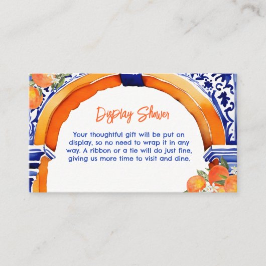 オレンジ色の青いアズレジョタラベラタイルがシャワーを表示 エンクロージャーカード (正面)