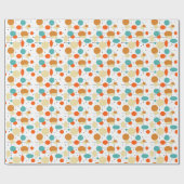 オレンジ色の青い円と線ミッドセンチュリーパターン ラッピングペーパー (フラット)