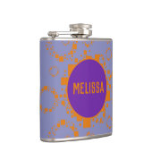 オレンジ色の青い円の正方形パターン名dizzy art フラスク (右)