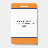 オレンジ色の青い写真とロゴプレスID バッジ (裏面)