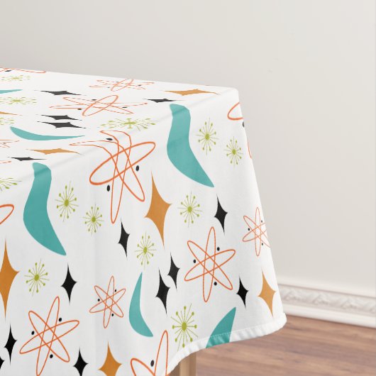 オレンジ色の青い原子ブーメランミッドセンチュリーパターン テーブルクロス (インサイチュ)