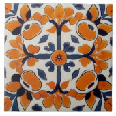 オレンジ色の青い幾何学的クロス地中海の抽象芸術 タイル (正面)