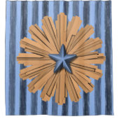 オレンジ色の青い星のショーカーテン シャワーカーテン (正面)