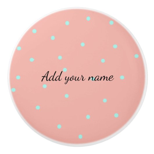 オレンジ色の青い水玉模様抽象芸術の名前文字の追加 セラミックノブ (正面)